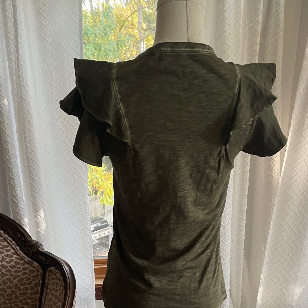 Veronica Beard Bea Jeans Dark Green Ruffled Sleeve Top Small EUC - Picture 9 of 10